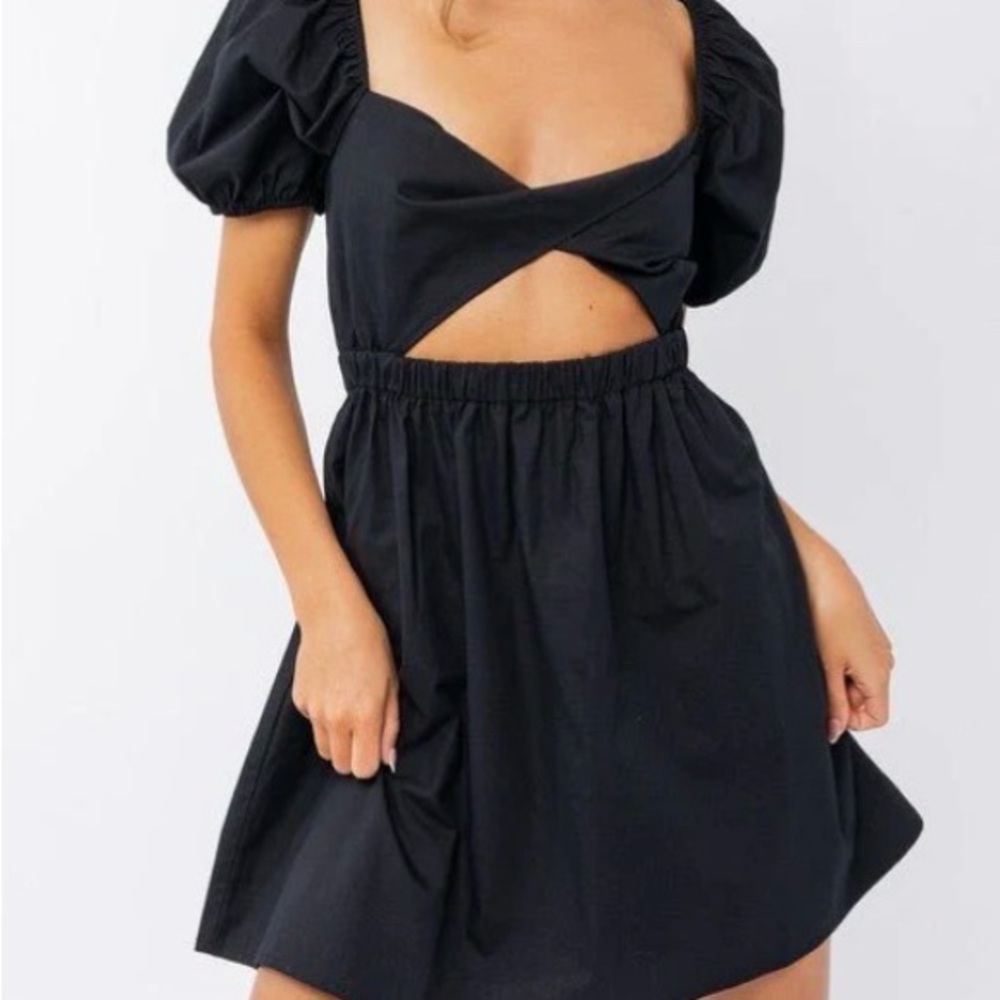 Le Lis Black Cutout Puff-Sleeve Mini Dress